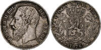 Belgien 5 Francs, 5 Frank Münze, Leopold II, S+, Silber, KM:24 -