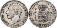 Spanien 5 Pesetas Münze, Alfonso XII, Madrid, S+, Silber, KM:688 -