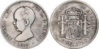 Spanien 5 Pesetas Münze, Alfonso XIII, Madrid, S+, Silber, KM:689 -