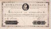 Frankreich 50 Livres 1791-06-19, 7B, SS -