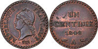 Frankreich Centime Münze, Dupré, Paris, VZ, Bronze, KM:754, Gadoury:84 -