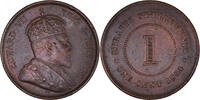 Straits Settlements Cent Münze, Edward VII, SS+, Bronze, KM:19 -