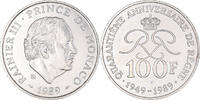 Monaco 100 Francs Münze, Rainier III, VZ+, Silber, KM:164 -