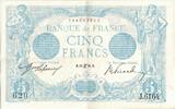 Frankreich 5 Francs Bleu, J.616, VZ, Fayette:2.28, KM:70 -