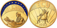 Belgien Medaille Ecu Europa, Copper Gilt, STGL -