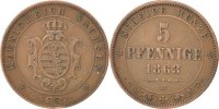 Deutsch Staaten 5 Pfennig Münze, SAXONY-ALBERTINE, Johann, Dresde, SS+ -