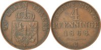 Deutsch Staaten 4 Pfennig Münze, PRUSSIA, Wilhelm I, Cleves, SS+ -