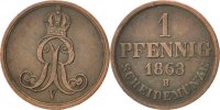 Deutsch Staaten Pfennig Münze, HANNOVER, Georg V, Hannover, SS+ -