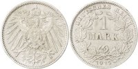 GERMANY - EMPIRE Mark Münze, Wilhelm II, Hambourg, VZ, Silber, KM:14 -