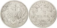 GERMANY - EMPIRE 1/2 Mark Münze, Muldenhütten, S+, Silber, KM:17 -