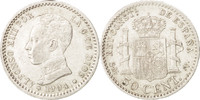 Spanien 50 Centimos Münze, Alfonso XIII, Madrid, SS+, Silber, KM:723 -