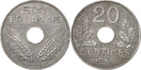 Frankreich 20 Centimes Münze, État français, Paris, SS+, Zinc -