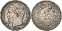 Frankreich 50 Centimes Münze, Napoleon III, Napoléon III, Paris, SS+ -