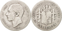 Spanien Peseta Münze, Alfonso XII, Madrid, S, Silber, KM:686 -