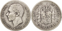 Spanien Peseta Münze, Alfonso XII, Madrid, SS, Silber, KM:686 -