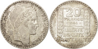 Frankreich 20 Francs Münze, Turin, Paris, VZ, Silber, KM:879 -