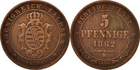 Deutsch Staaten 5 Pfennig SAXONY-ALBERTINE, Johann, SS, Copper, KM:1218