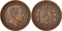 Spanien 5 Centimos Münze, Alfonso XII, Madrid, SS, Bronze, KM:674 -