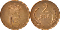 Dänemark 2 Öre Münze, Christian IX, Copenhagen, SS+, Bronze, KM:793.1 -