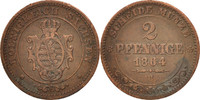 Deutsch Staaten 2 Pfennig Münze, SAXONY-ALBERTINE, Johann, SS, Kupfer -