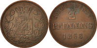 Deutsch Staaten 2 Pfennig Münze, BAVARIA, Ludwig II, SS+, Kupfer -