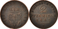 Deutsch Staaten 2 Pfennig Münze, PRUSSIA, Wilhelm I, Cleves, SS+ -