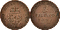 Deutsch Staaten 3 Pfennig Münze, PRUSSIA, Wilhelm I, Berlin, SS+ -