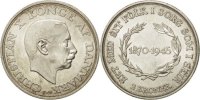 Dänemark 2 Kroner Münze, Christian X, UNZ+, Silber, KM:836 -