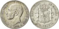 Spanien Peseta münze, Alfonso XII, Madrid, SS, Silber, KM:686 -