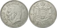 Monaco 5 Francs Münze, Louis II, Poissy, SS, Aluminium, KM:122 -