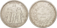 Frankreich 5 Francs Münze, Hercule, Bordeaux, S+, Silber, KM:756.4 -