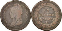 Frankreich Decime Münze, Dupré, Paris, SGE+, Bronze, KM:644.1 -