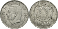 Monaco 5 Francs Münze, Louis II, SS+, Aluminium, KM:122, Gadoury:MC135 -