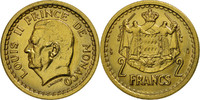Monaco 2 Francs Münze, Louis II, VZ, Aluminum-Bronze, KM:121a -