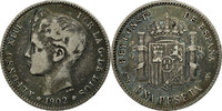 Spanien Peseta Münze, Alfonso XIII, Valencia, S+, Silber, KM:706 -