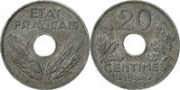 Frankreich 20 Centimes Münze, État français, Paris, S+, Zinc -