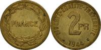 Frankreich 2 Francs Münze, France Libre, Philadelphia, SS+, Messing -