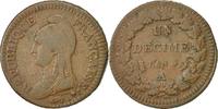 Frankreich Decime Münze, Dupré, Paris, S+, Bronze, KM:644.1 -