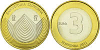 Slowenien 3 Euro Münze, UNZ, Bi-Metallic, KM:101 -