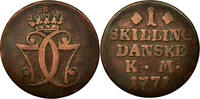 Dänemark Skilling Münze, Christian VII, S+, Kupfer, KM:616.3 -