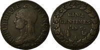 Frankreich 5 Centimes Münze, Dupré, Paris, SS, Bronze, KM:640.1 -