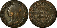 Frankreich 5 Centimes Münze, Dupré, Paris, S+, Bronze, KM:640.1 -