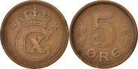 Dänemark 5 Öre Münze, Christian X, Copenhagen, SS, Bronze, KM:814.1 -