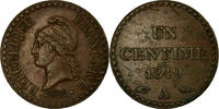 Frankreich Centime Münze, Dupré, Paris, SS+, Bronze, KM:754 -