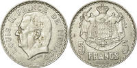 Monaco 5 Francs Münze, Louis II, SS, Aluminium, KM:122, Gadoury:MC135 -