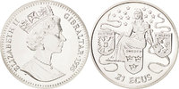 Gibraltar 21 Ecus Münze, Elizabeth II, STGL, Silber, KM:498 -