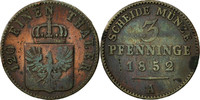 Deutsch Staaten 3 Pfennig Münze, PRUSSIA, Friedrich Wilhelm IV, Berlin -