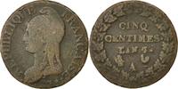 Frankreich 5 Centimes Münze, Dupré, Paris, SGE, Bronze, KM:640.1 -