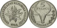 Madagascar 5 Francs Münze, Paris, VZ+, Stainless Steel, KM:E8 -