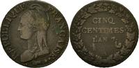 Frankreich 5 Centimes Münze, Dupré, Paris, S, Bronze, KM:640.1 -